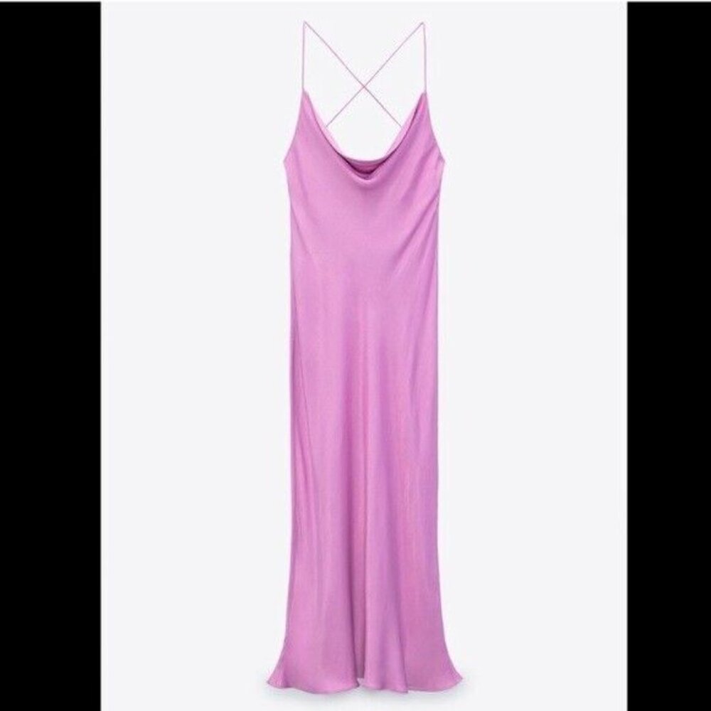 ZARA NWT Pink Satin Pink Purple Lilac Midi Maxi Backless Slip Dress